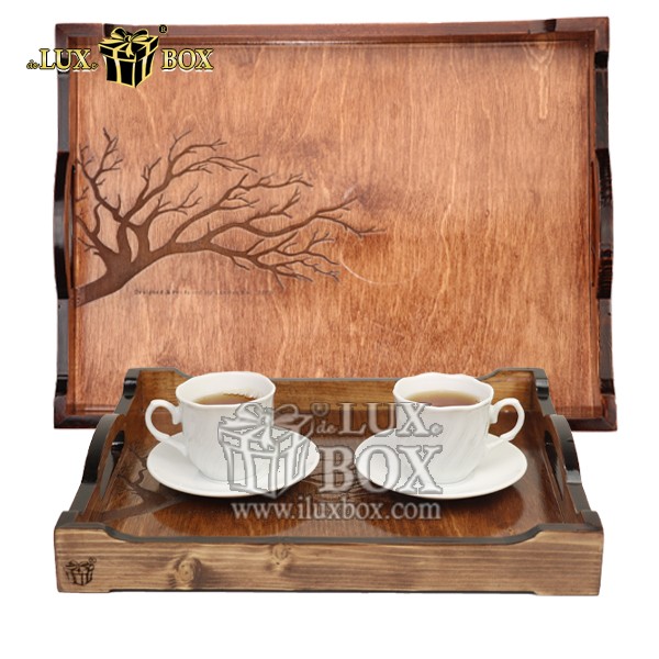 ست سینی پذیرایی چوبی 2 عددی طرح حکی لوکس باکس LBS502